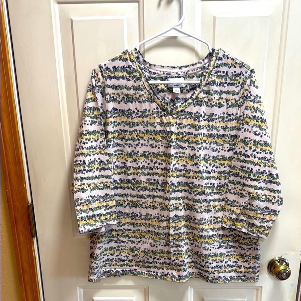 Breckenridge Cotton Patterned V-Neck Top size 1X